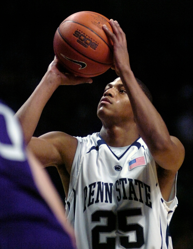 Nittany Lion Jeff Brooks (25) shoots a free-throw against Northwestern